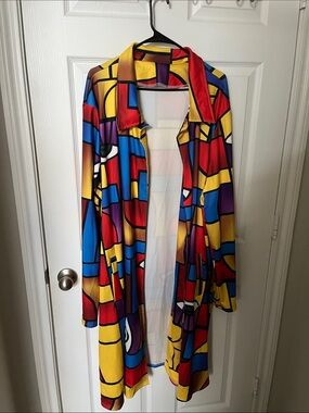 Abstract Color-Block Trench Coat in Red, Yellow & Blue